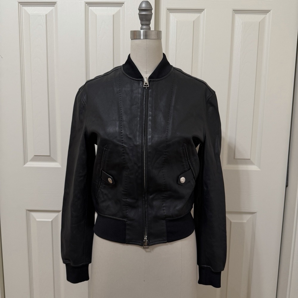 Gucci Tom Ford Madonna Leather Bomber Jacket Size 38 Archive Perforated Full Zip